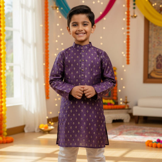 Royal Purple Kids Kurta Pajama Set