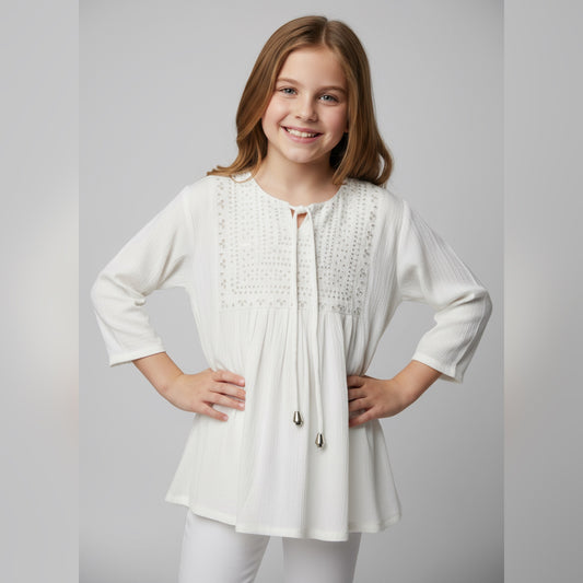 Elegant White Short Kurti for Girls