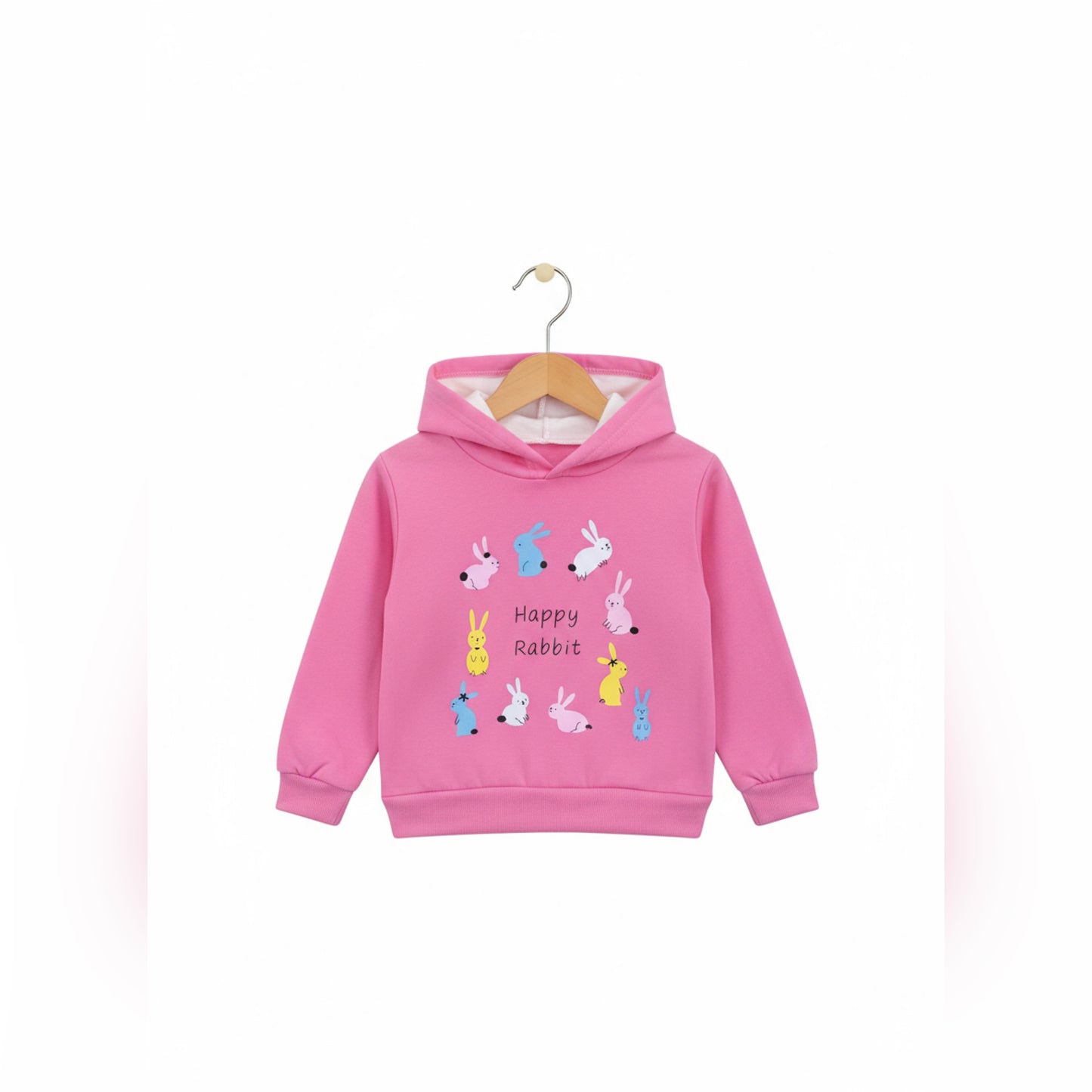 Happy Rabbit Printed Pink Hoodie for Kids