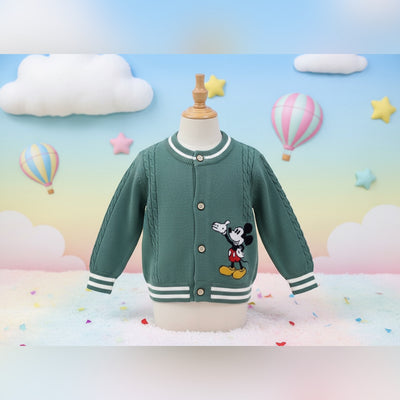 Cute Green Knitted Mickey Mouse Cardigan for Kids