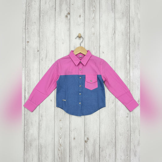 Stylish Pink &amp; Denim Contrast Shirt