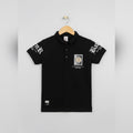 Trendy Black Boys Polo T-Shirt with Badge Print