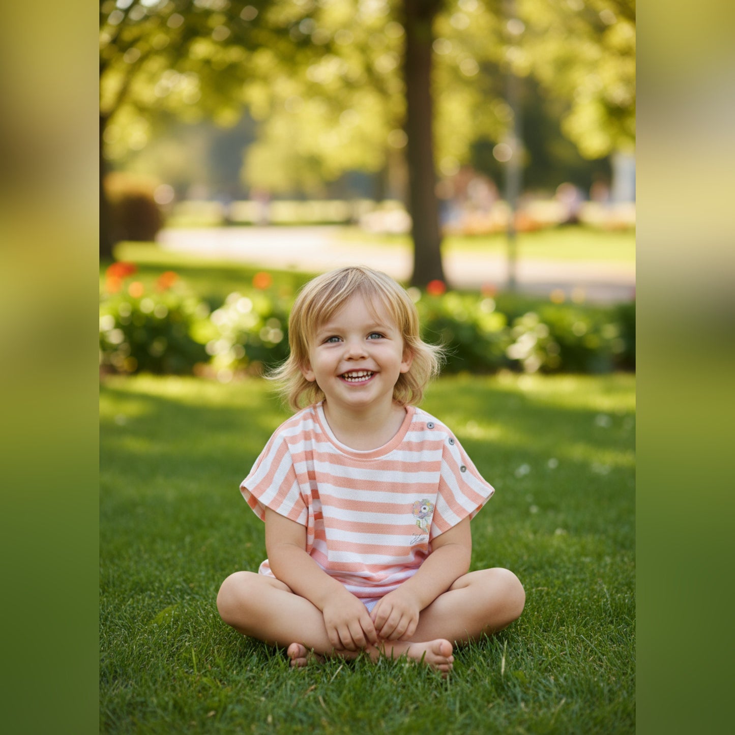 Peach & White Striped Kids Cotton T-Shirt