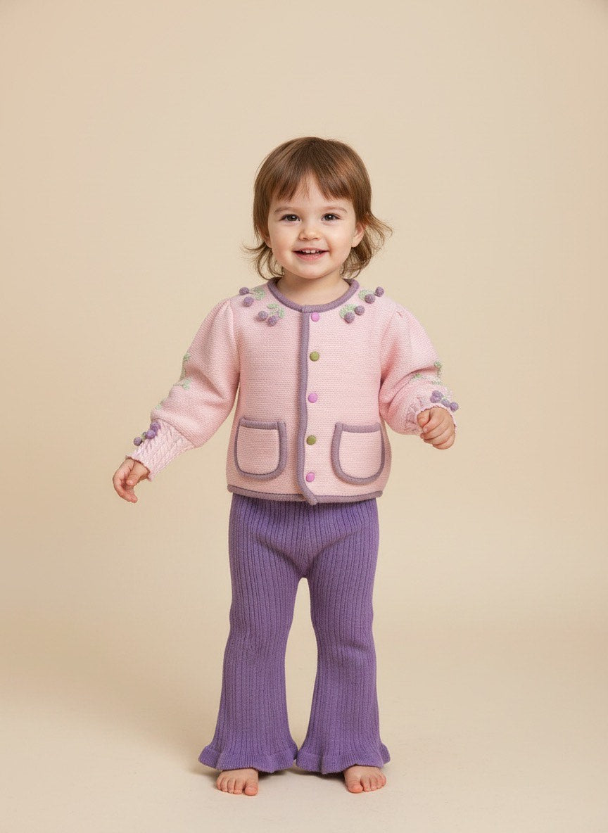 Lilac Bloom Knitted Co‑ord Set for Little Girls